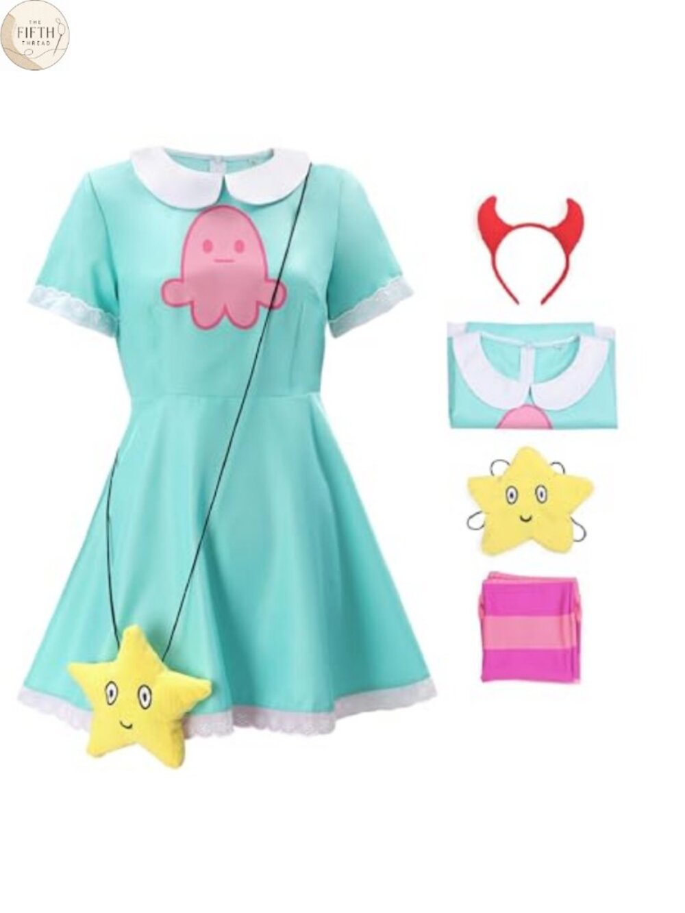 Womens Star Cosplay Costume Dress Set With Headwear & Shoulder Bag Halloween